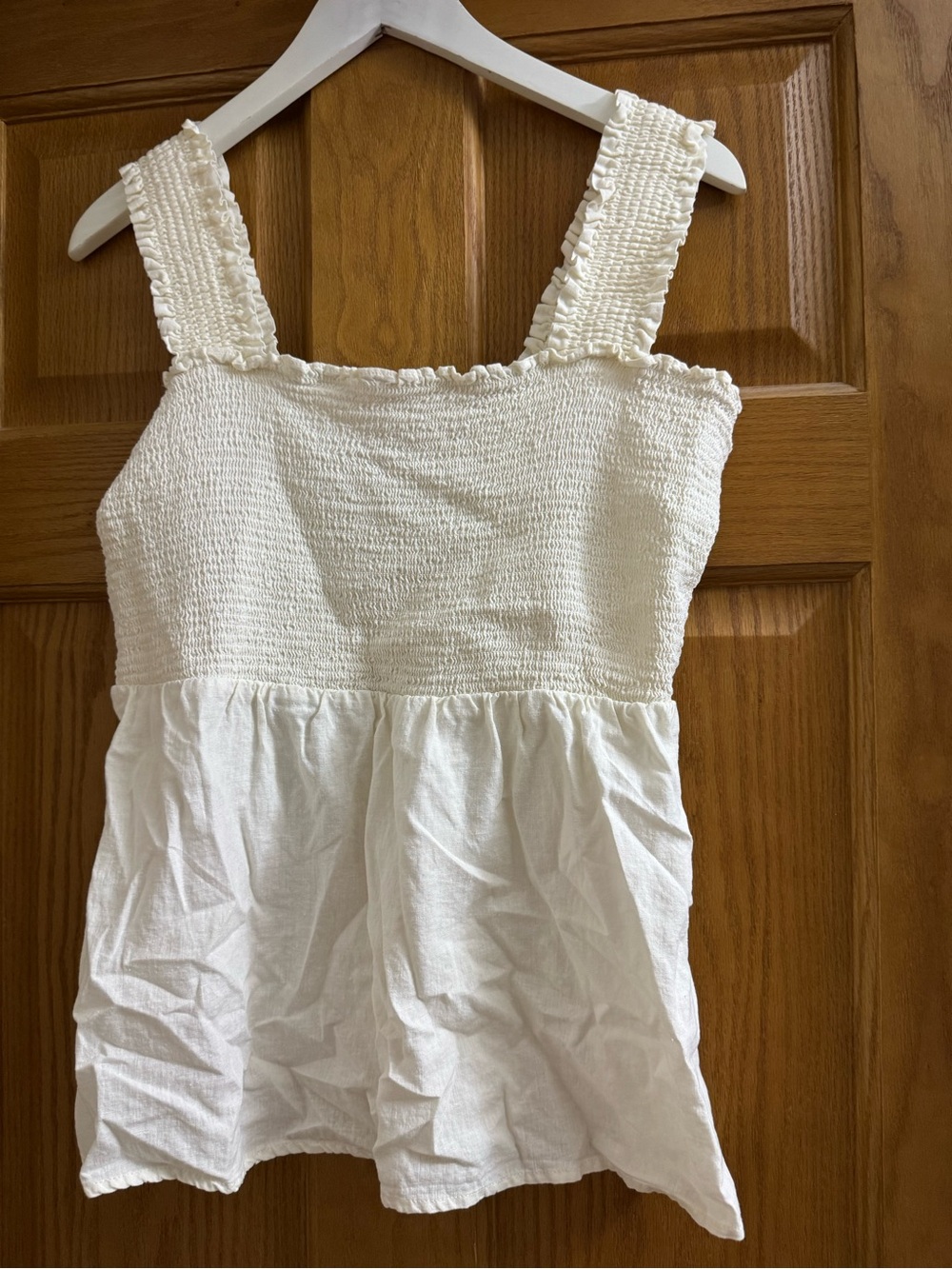 Market & Spruce Cream Smocked Tank with Ruffle Straps